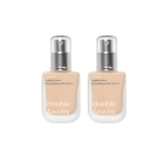 2 X ETUDE Double Lasting Vegan Cover Foundation 30g, 19N1 Light Beige from Korea