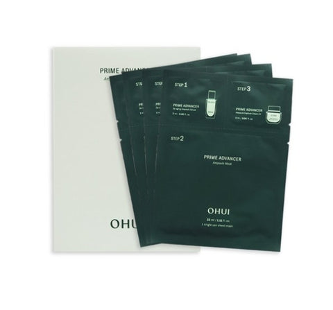 O HUI Prime Advancer Ampoule 3 Step Mask Dec. 2024 Set (8 Sheets) + Samples(4 ea) from Korea