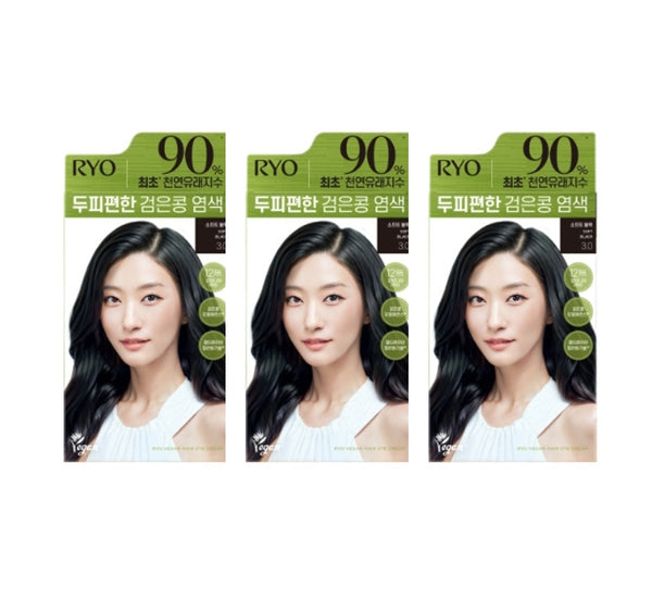 3 x Ryo Vegan Black Bean Hair Dye Cream 120g, 4 Colours from Korea